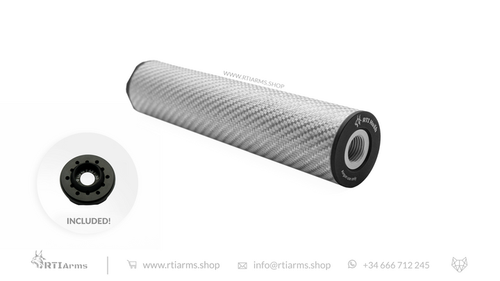 RTI Hušh Suppressor 34mm 155mm Carbon Fiber