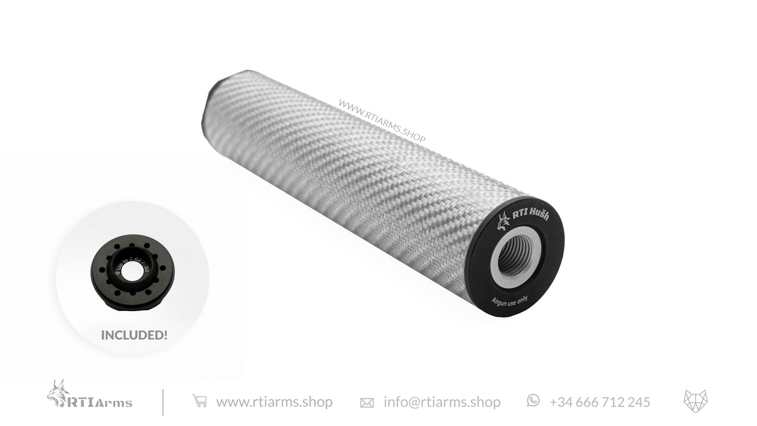 RTI Hušh Suppressor 34mm 155mm Carbon Fiber