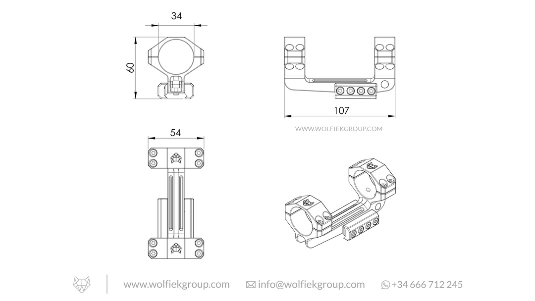 Wolfiek Group ONE-PIECE Scope Mounts 34mm diagrams